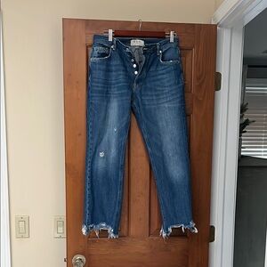 We The Free Cropped Blue Jeans with Distressed Hem